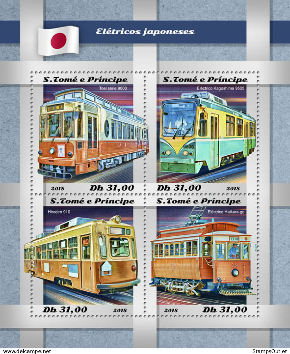 SÃO TOMÉ AND PRÍNCIPE  2018 MNH  Japanese Trams  Michel Code: 8045-8048. Yvert&Tellier Code: 6454-6457 - Sao Tome Et Principe