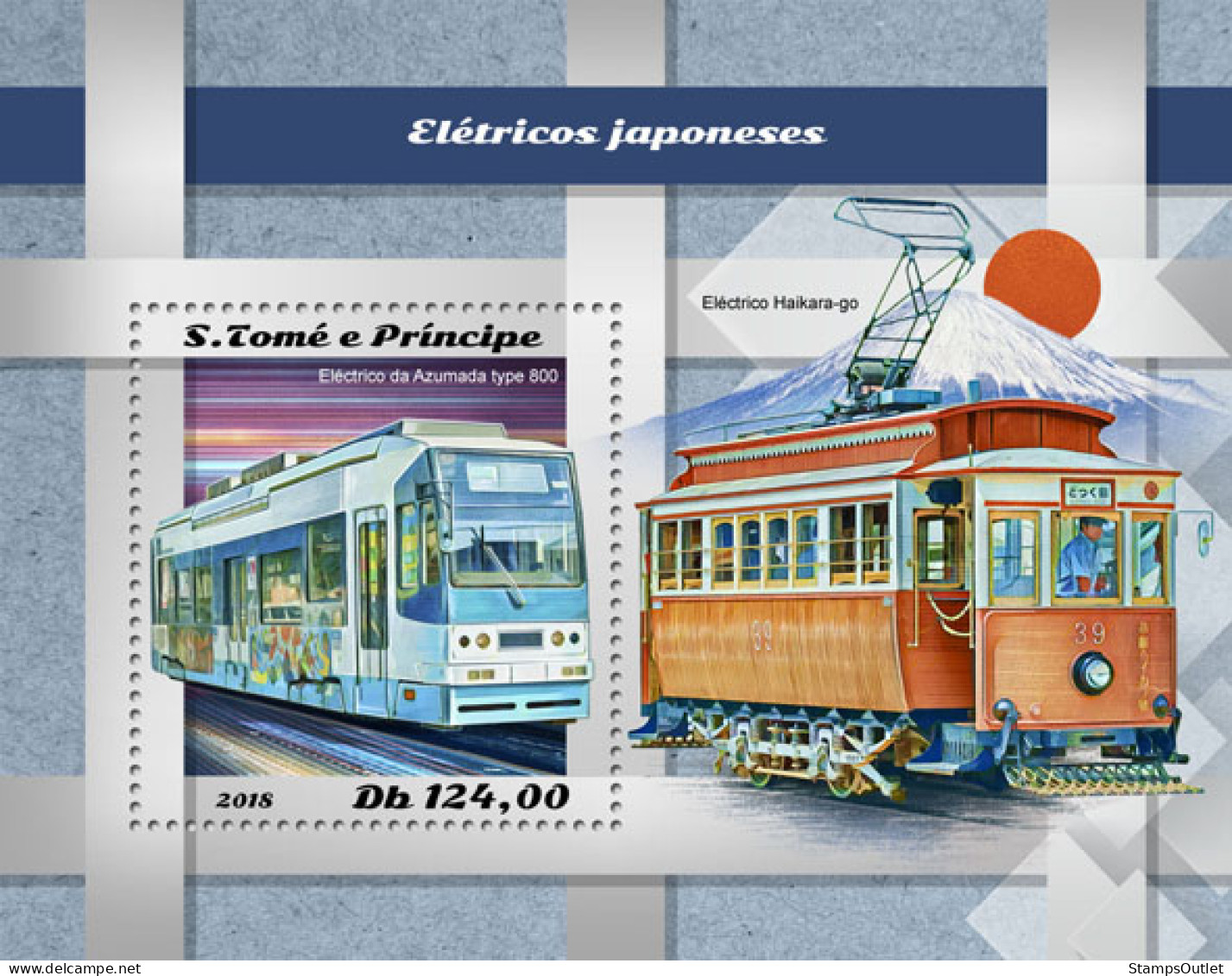 SÃO TOMÉ AND PRÍNCIPE  2018 MNH  Japanese Trams  Michel Code:  8049 / Bl.1458. Yvert&Tellier Code: 1214 - Sao Tome Et Principe