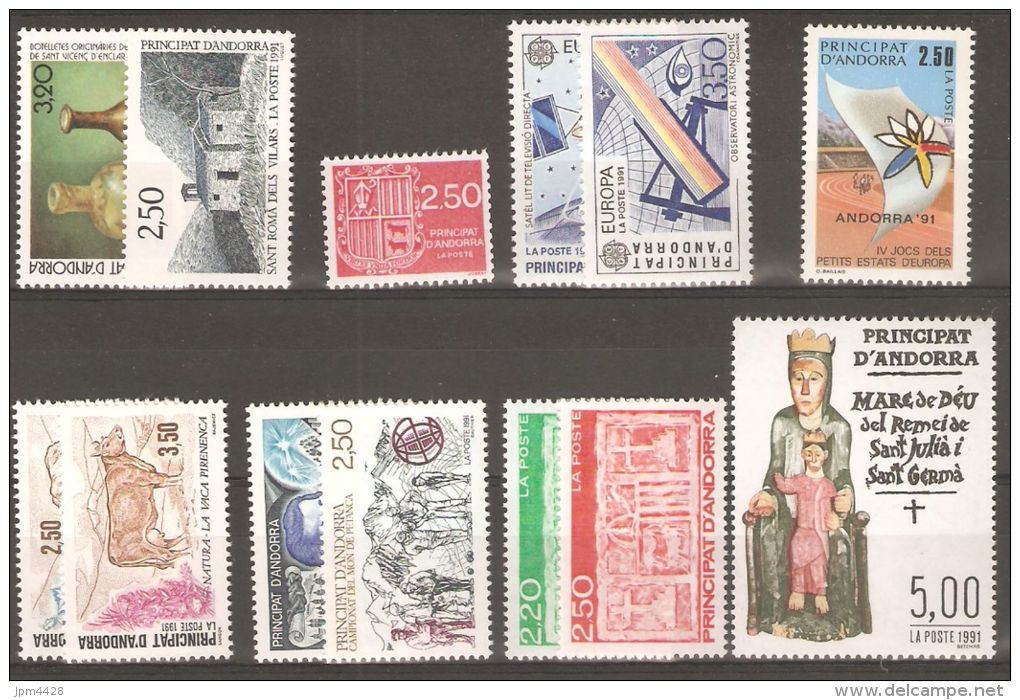 Andorre Année 1991  Compléte 13 Timbres ** N° 400 401 402 403 404 405 406 407 408 409 410 411 412 - Ganze Jahrgänge