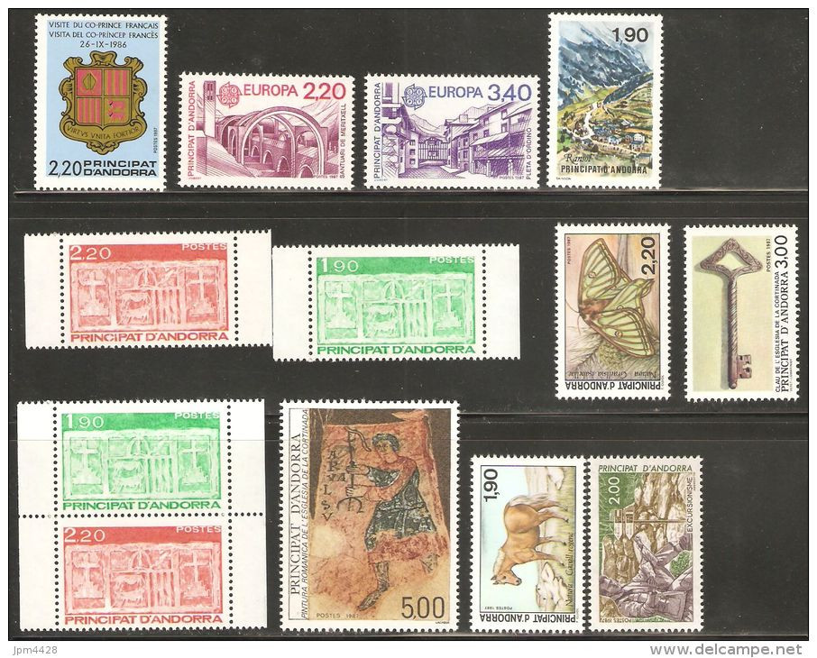 Andorre Année 1987  Compléte 11 Timbres ** N° 355 356 357 358 359 360 361 362 363 364 365 Et Paire 356a - Full Years