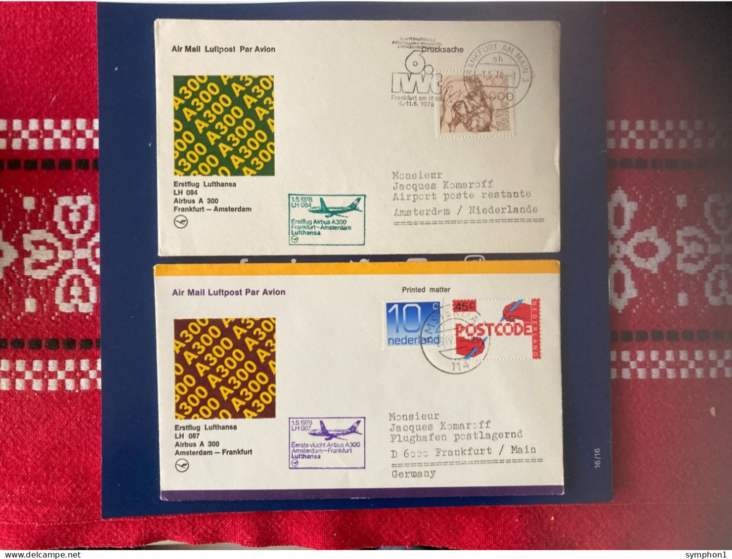 2 Enveloppes FDI De Lufthansa De 1978 Pour Le 1er Vol Airbus Sur Frankfort - Amsterdam Et Retour - 1971-1980