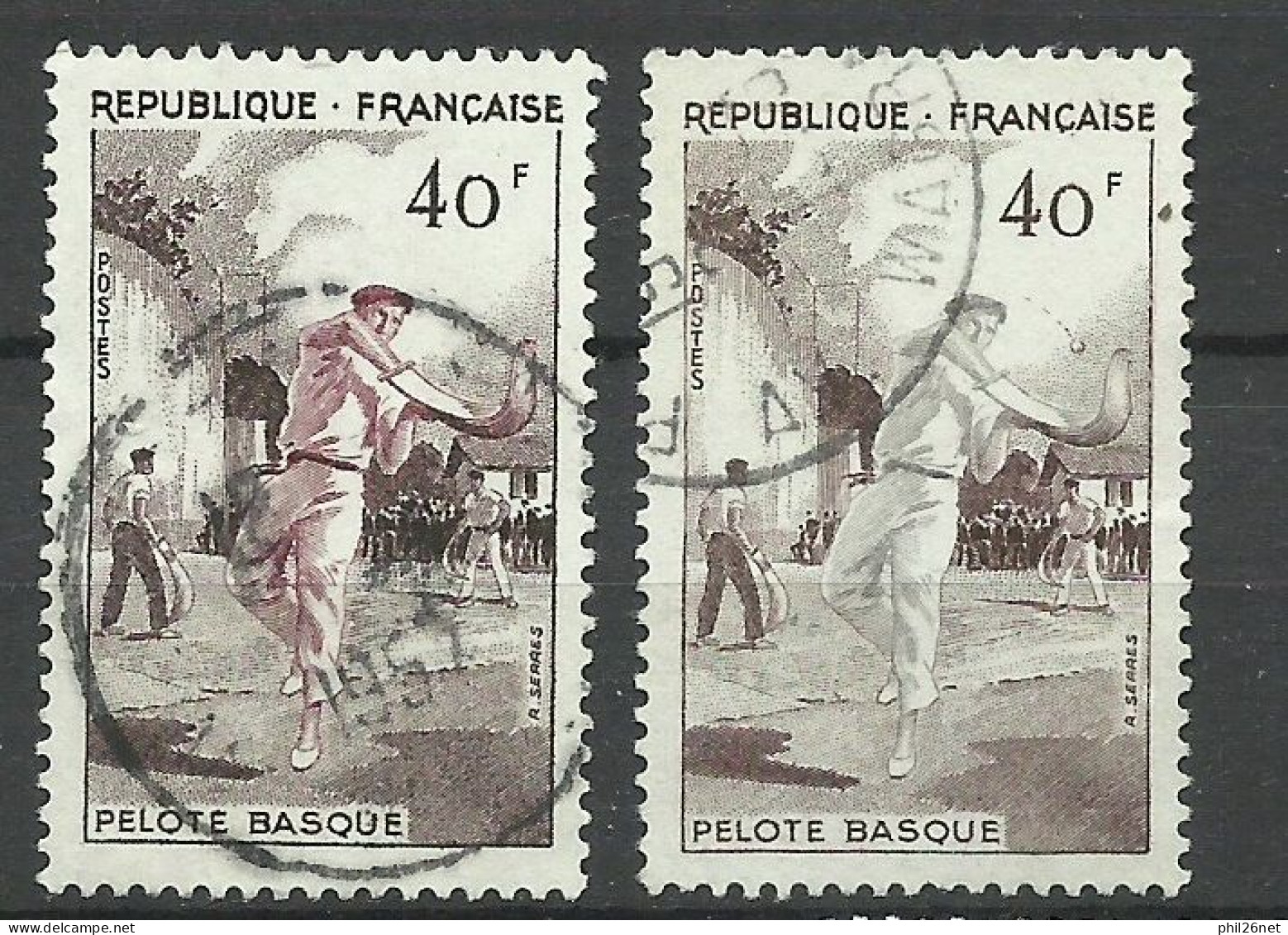 France N°1073 Pelote Basque Gris Sans Le Rose  Oblitéré B/TB Le  Timbre Type Sur Les Scans Pour Comparer Soldé ! ! ! - Used Stamps