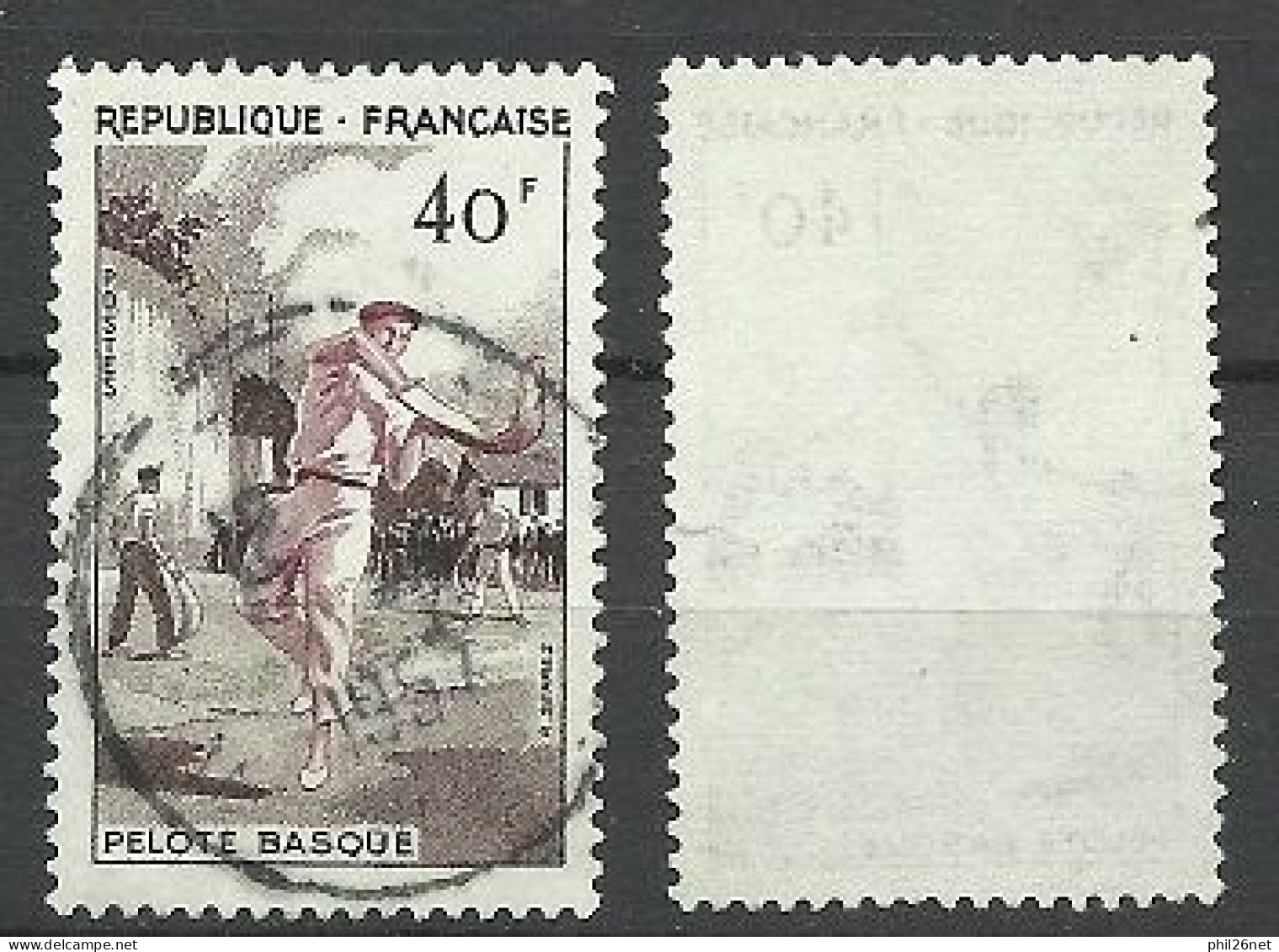 France N°1073 Pelote Basque Gris Sans Le Rose  Oblitéré B/TB Le  Timbre Type Sur Les Scans Pour Comparer Soldé ! ! ! - Gebraucht