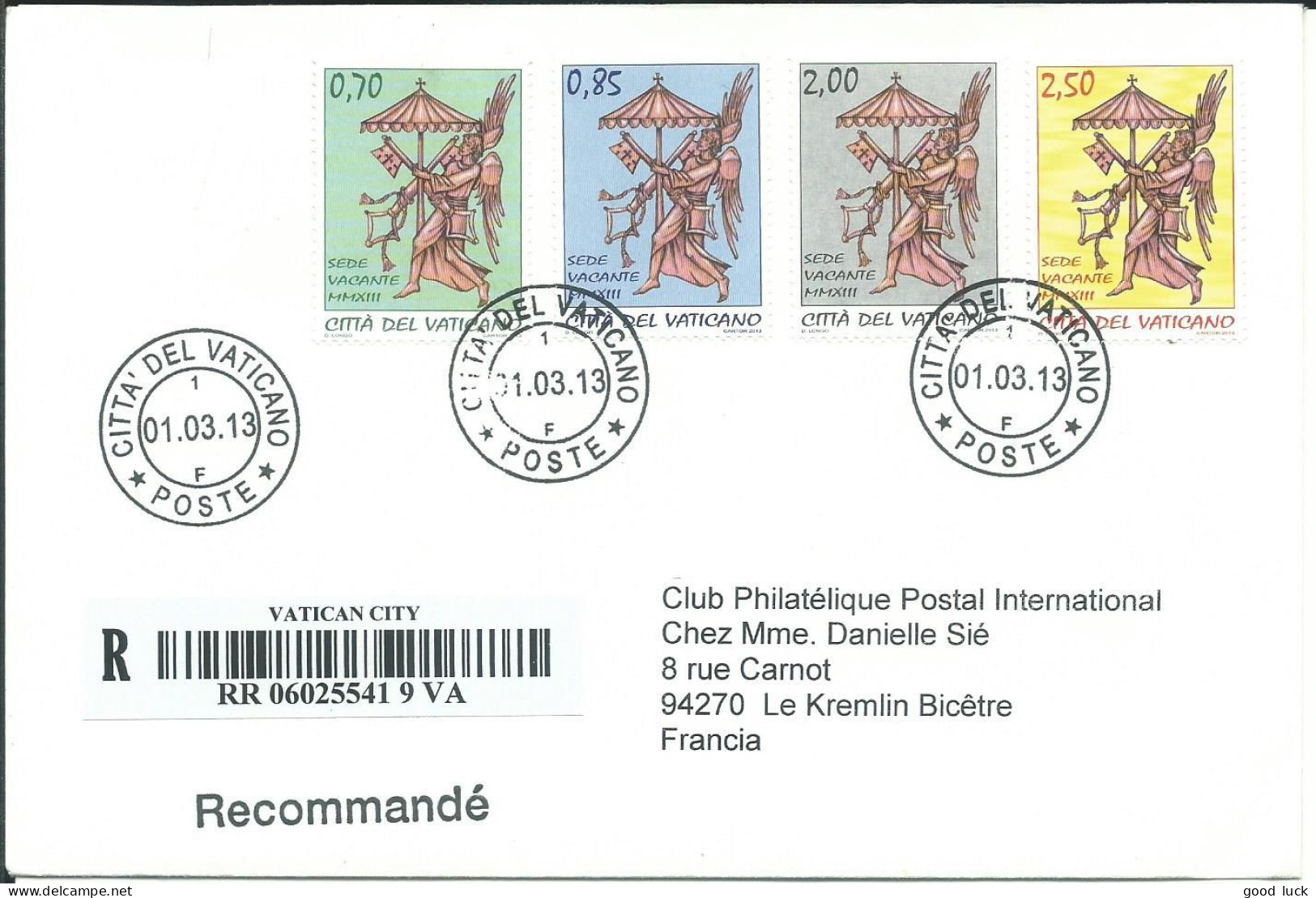 VATICAN LETTRE RECOMMANDEE 6L05 POUR LE KREMLIN BICETRE ( VAL DE MARNE ) DE 2013 LETTRE COVER - Briefe U. Dokumente