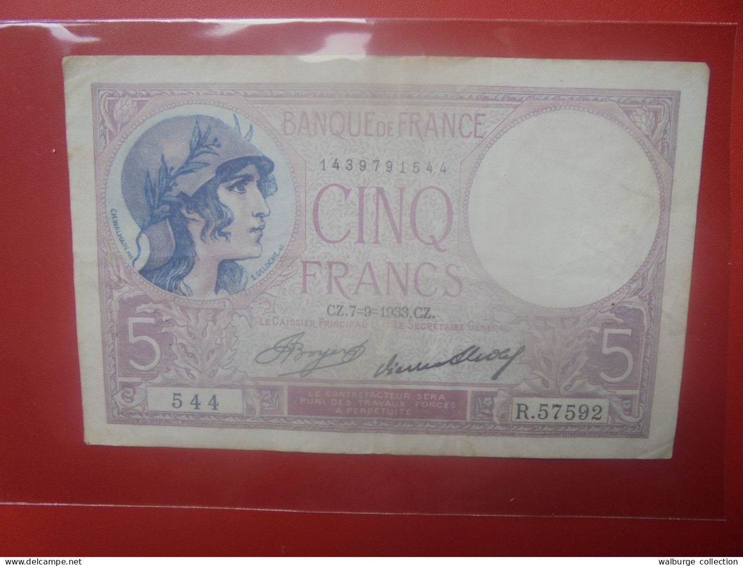 FRANCE 5 FRANCS 1933 Circuler (B.33) - 5 F 1917-1940 ''Violet''