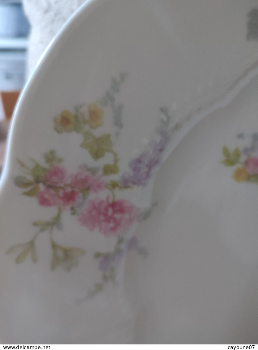 Charles Ahrenfeldt grand plat rond et creux de service en porcelaine de Limoges décor floral  1900/1915