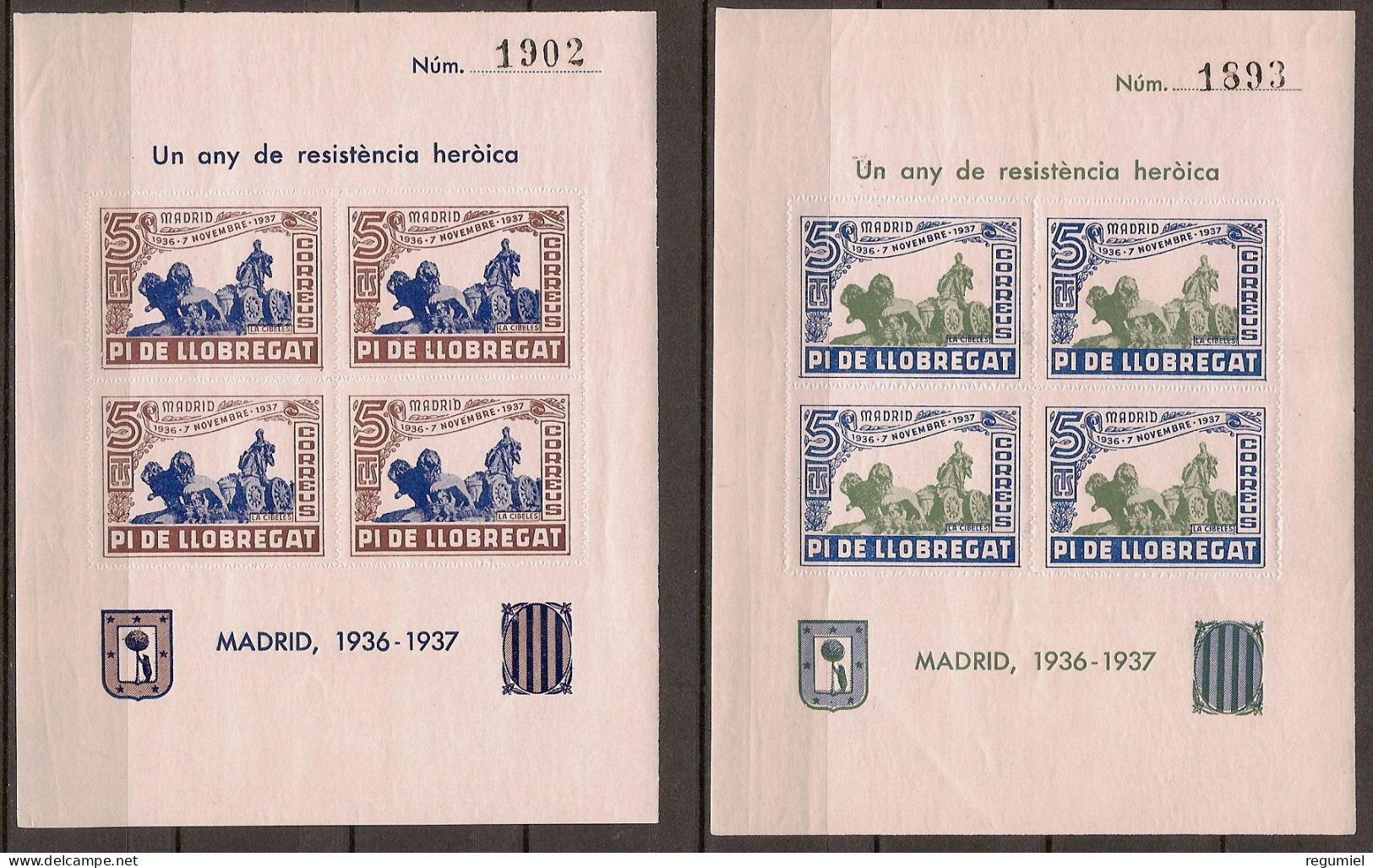 Guerra Civil GG 1039/1040 ** Pi De Llobregat. Cibeles - Spanish Civil War Labels