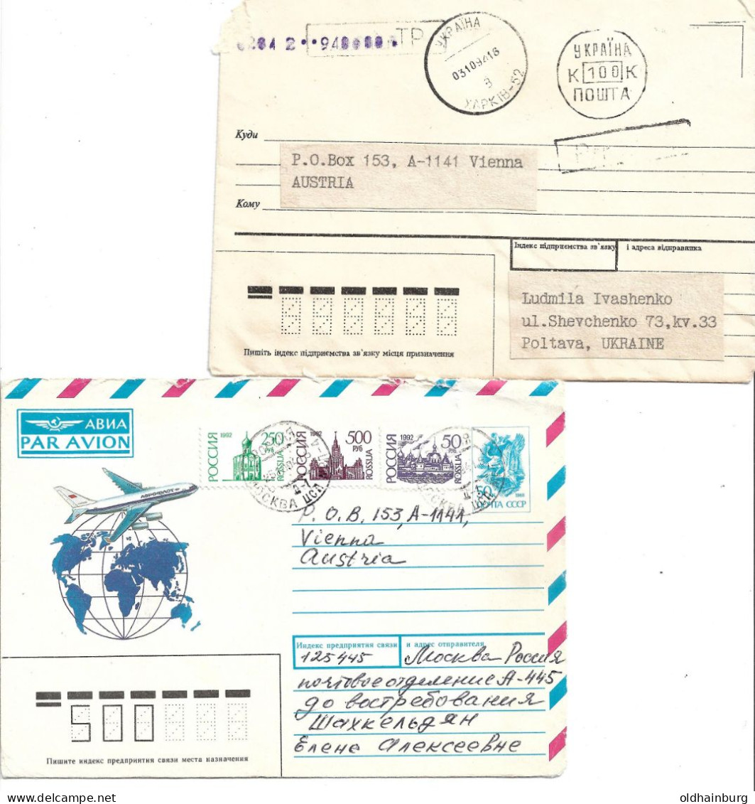 0061a: 2 Briefe Ukraine Und Russland 1994 Nach Österreich - Lettres & Documents