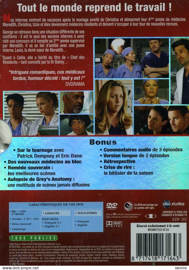 GREY'S  ANATOMY   L 'INTEGRAL  SAISON  4   ( 5 DVD  )  17  EPISODES + BONUS - TV Shows & Series