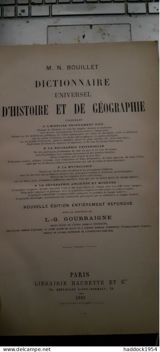 Dictionnaire Universel D'histoire Et De Géographie BOUILLET Hachette 1893 - Dictionnaires