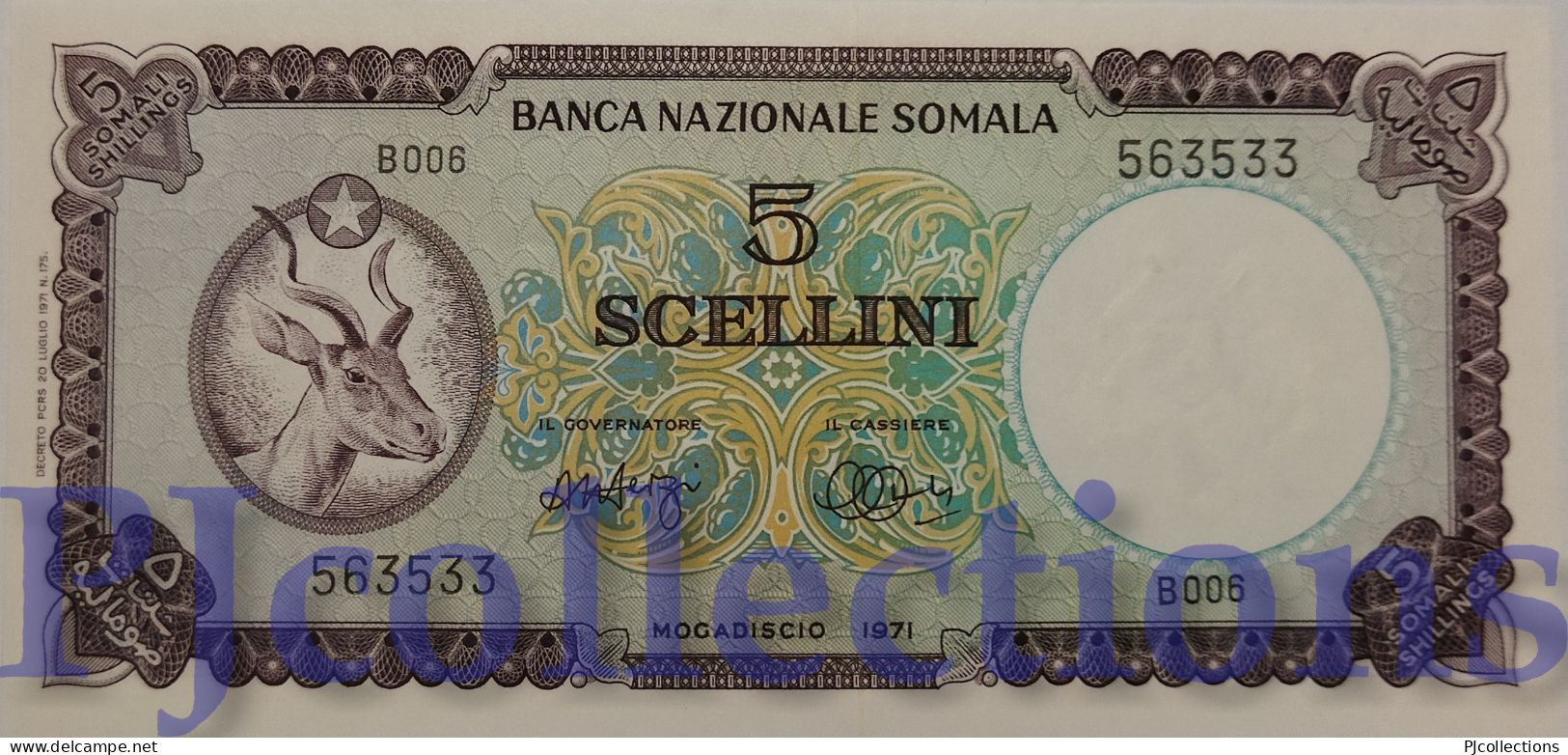 SOMALIA 5 SCELLINI 1971 PICK 13a UNC RARE - Somalie