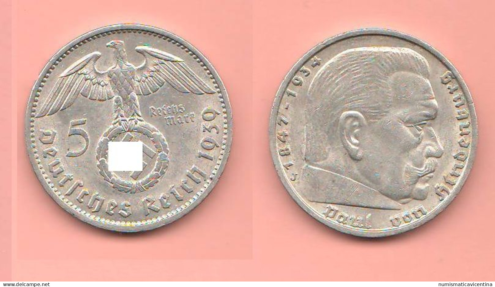 Germania 5 Reichsmark 1939 J Allemagne Germany Hindenburg Silver Coin - 5 Reichsmark