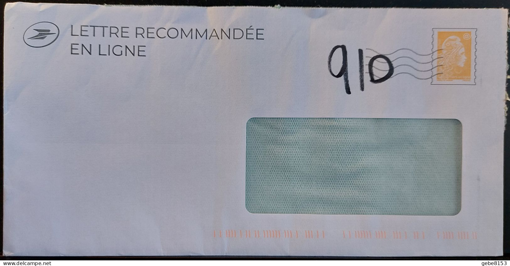 Lettre Recommandée En Ligne Prétimbrée Marianne L'engagée Jaune + Code 910 Ajouté Manuellement Au Marker - PAP: Ristampa/Marianne L'Engagée