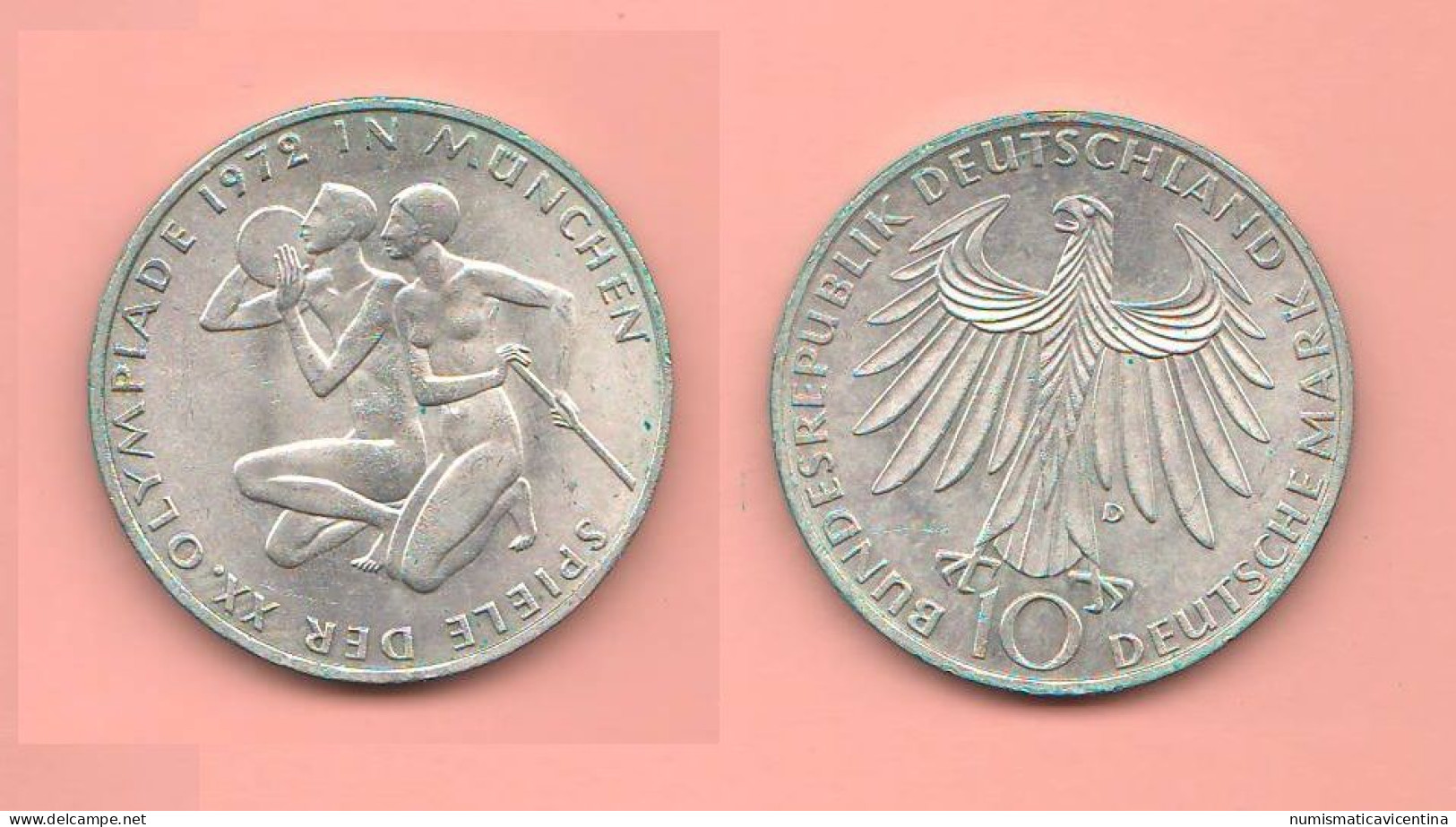 Germania 10 Mark 1972 Mint D Germany Munich Olympic Game Silver Coin - 10 Mark