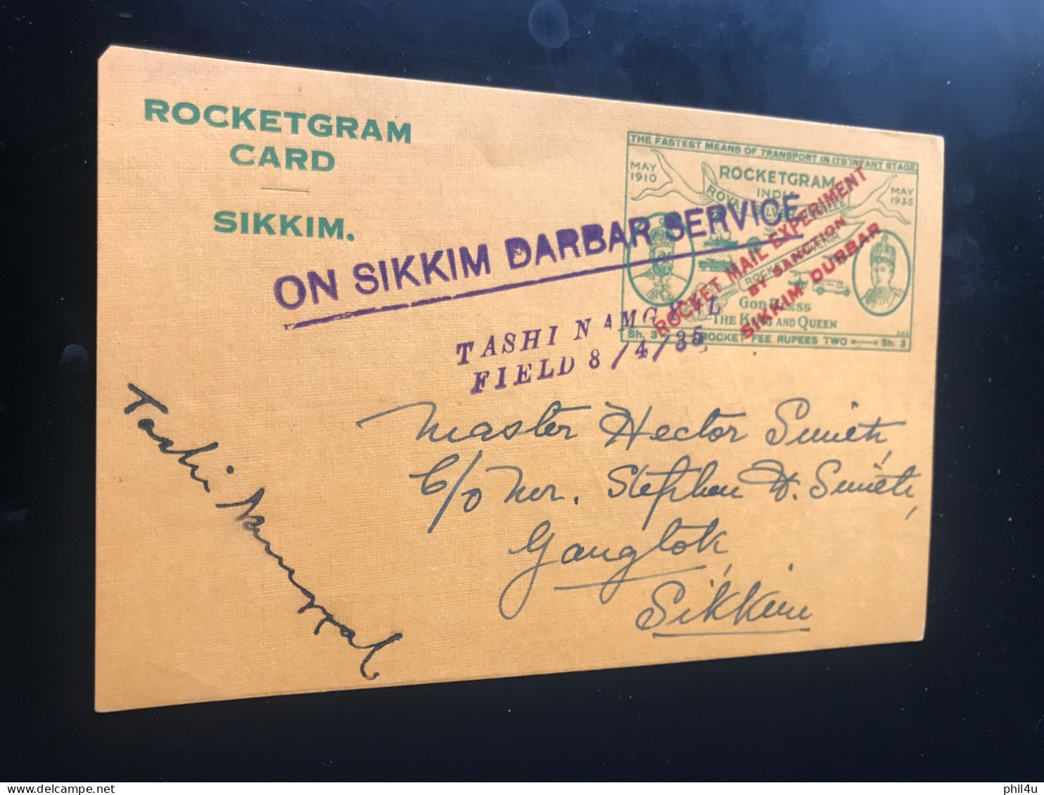 1935 RocketGram Card Sikkim Darbar Service Card C/o Stephen H. Smith See Photos - Poste Aérienne