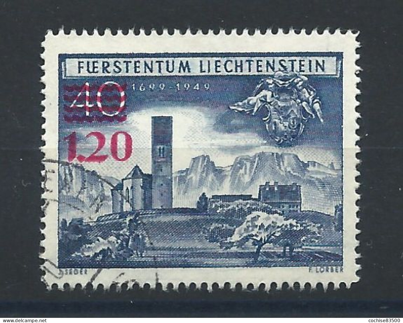 Liechtenstein N°271 Obl (FU) 1952 - Timbre Surchargé "Église De Bendem" - Oblitérés