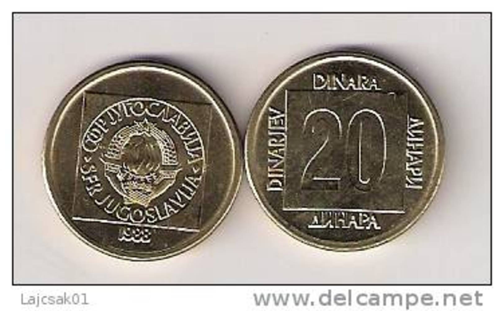 Yugoslavia 20 Dinara 1988.  KM#132  High Grade - Yugoslavia