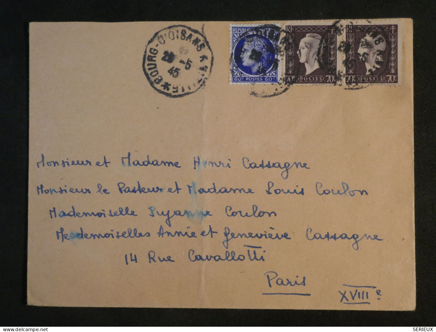 DJ 14 FRANCE BELLE  LETTRE 1945 BOURG D OISANS PARIS  + DULAC  +AFFRANCH. INTERESSANT++ - 1944-45 Marianne Van Dulac