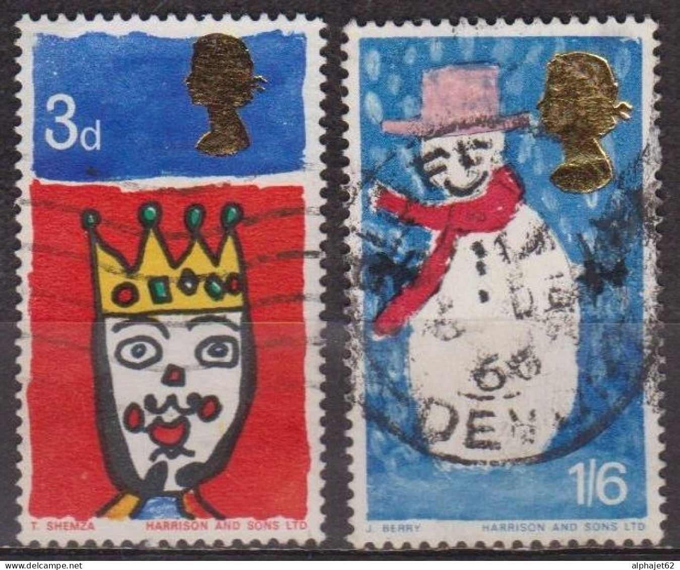 Noel - Dessins D'enfants - GRANDE BRETAGNE - Roi Mage, Bonhomme De Neige - N° 461-462 - 1966 - Gebraucht