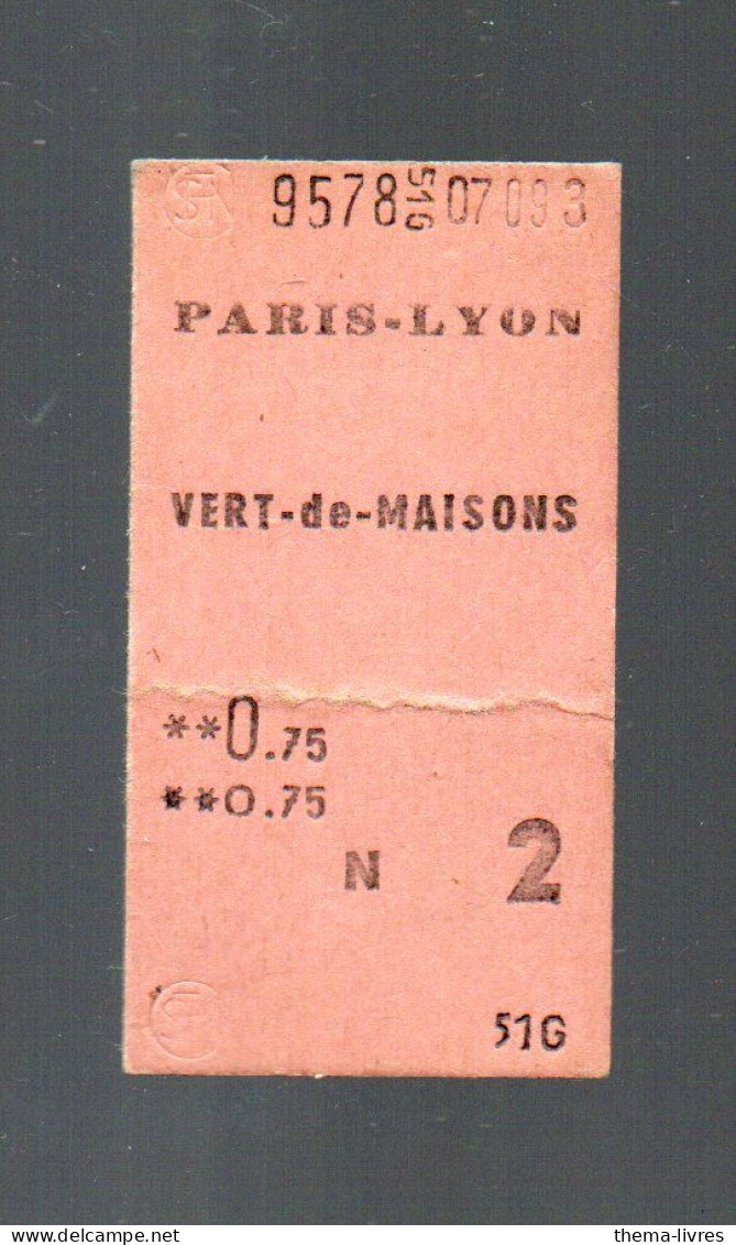 Ticket   PARIS LYON VERT DE MAISON  (PPP46444) - Europe