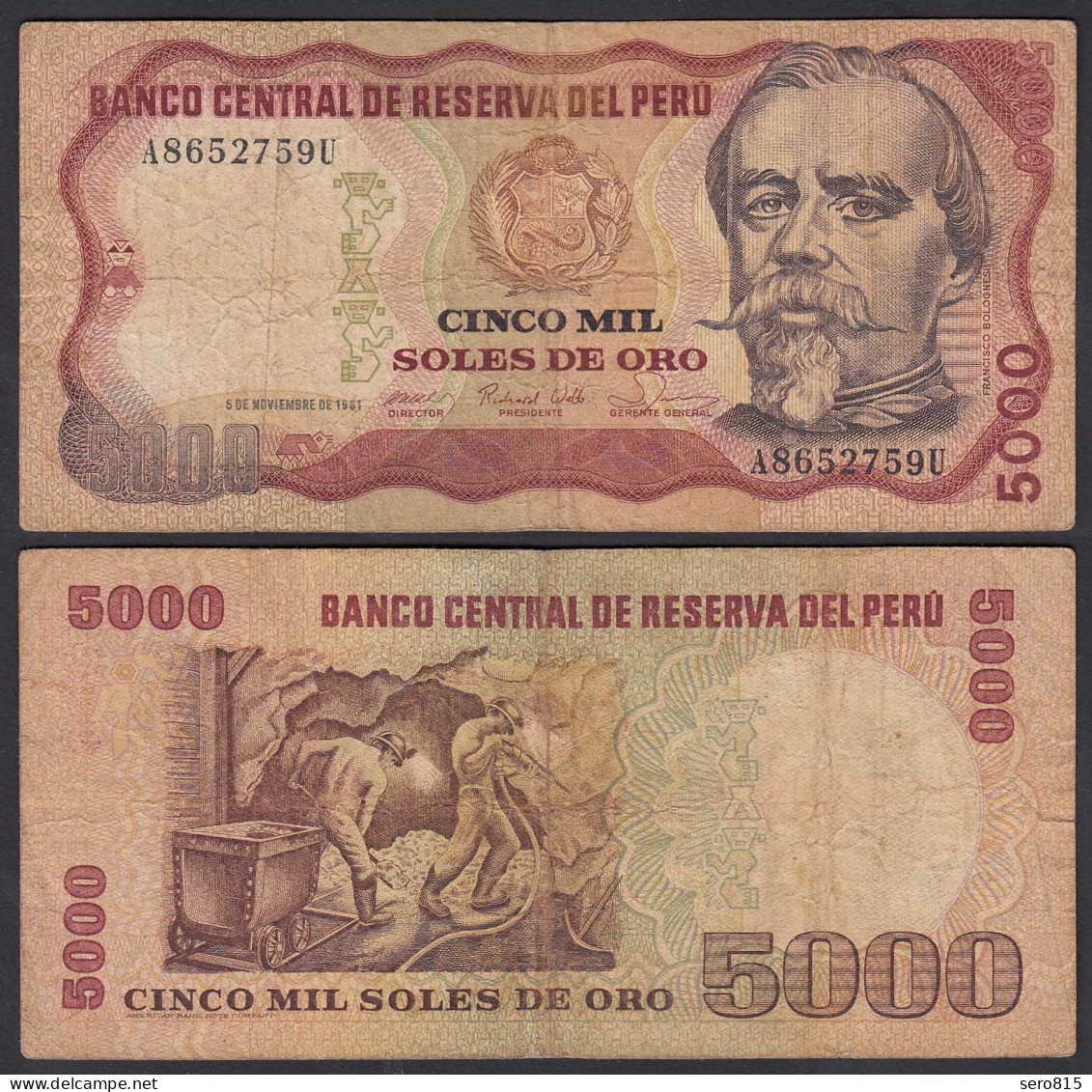 Peru 5000 Soles Banknoten 1981 Pick 130 VG (5)    (24634 - Other - America