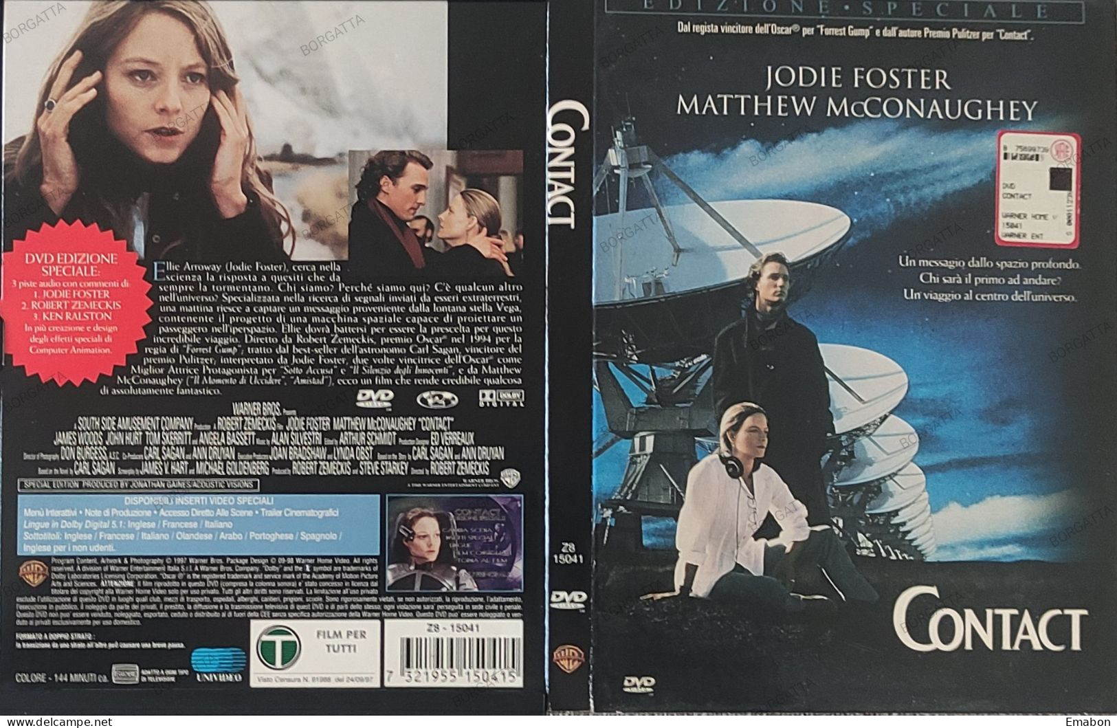 BORGATTA - FANTASCIENZA - EDIZIONE SPECIALE Dvd CONTACT - JODIE FOSTER - PAL 2 - WARNER 1997 - USATO In Buono Stato - Science-Fiction & Fantasy