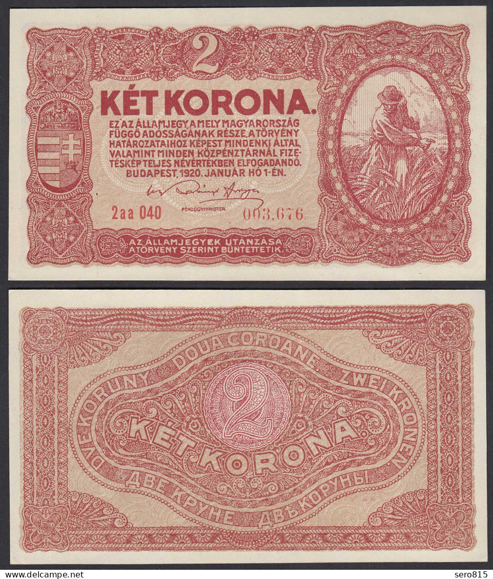Ungarn - Hungary 2 Korona Banknote 1920 Pick 58 AUNC (1-)  (24885 - Hungary