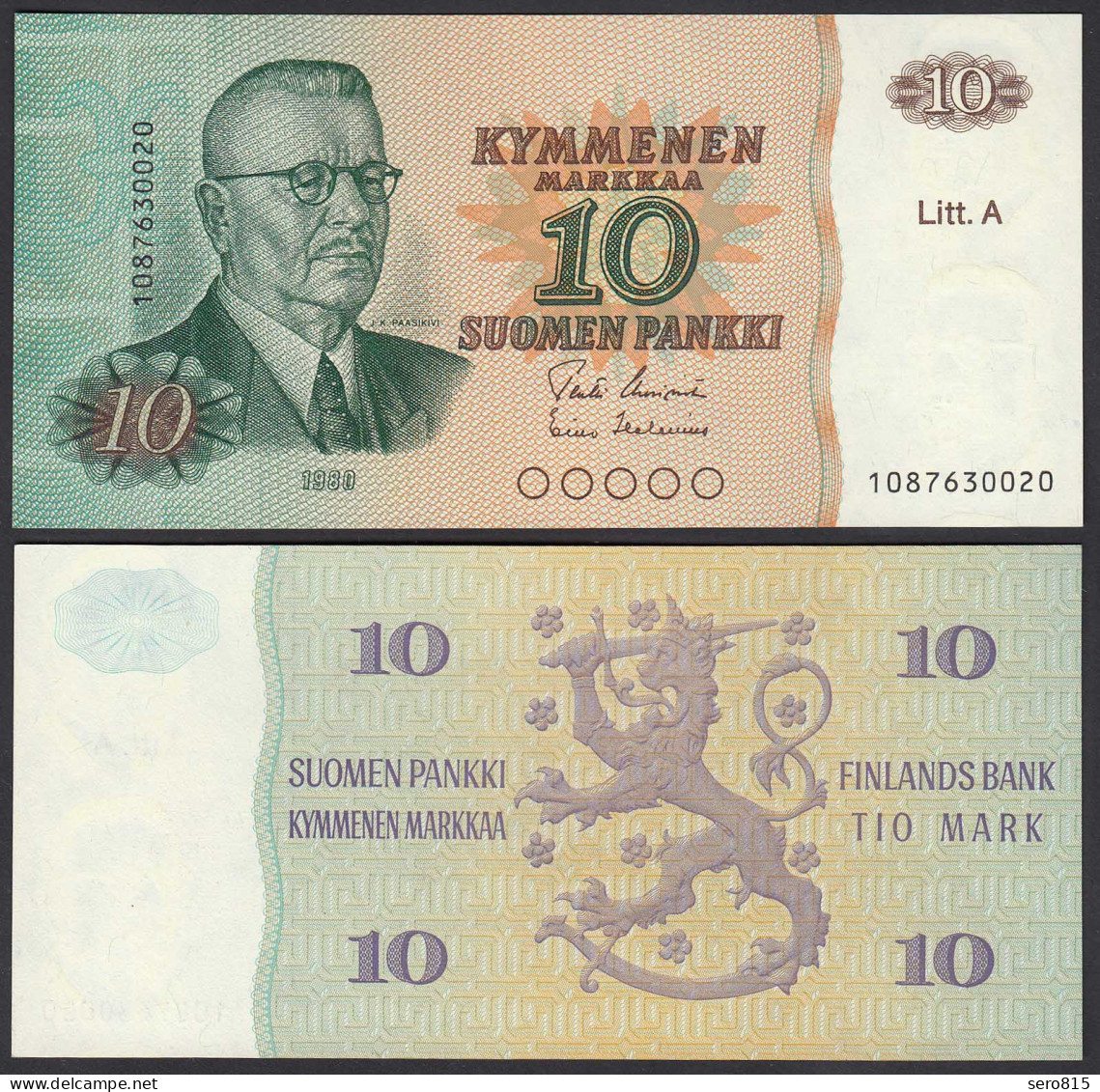 FINNLAND - FINLAND 10 MARKKA 1980 Litt. A PICK 112 UNC (1)   (24815 - Finland