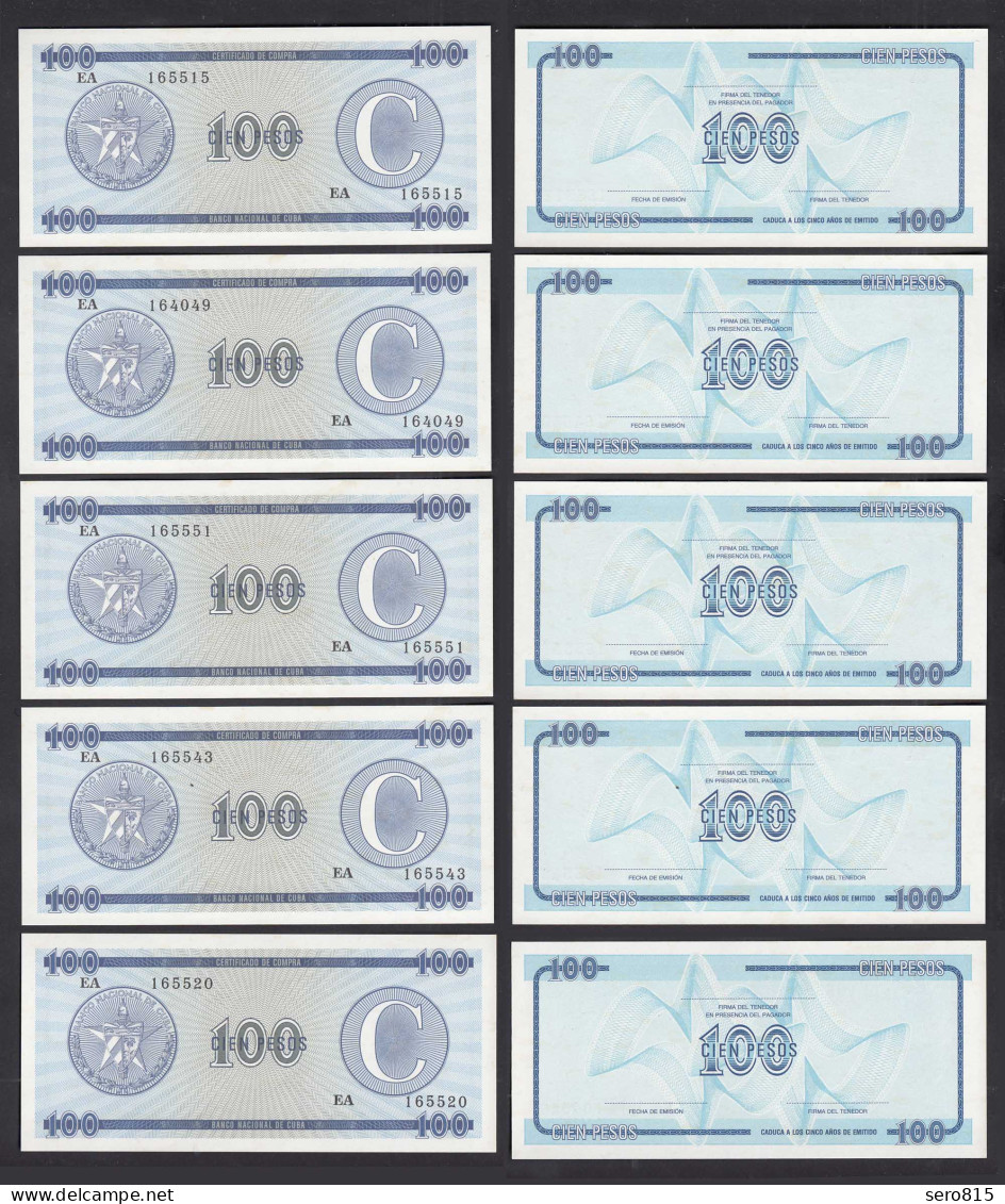 Kuba - Cuba 5 Stück á 100 Peso FEC 1985 Pick FX17 UNC (1)  (89096 - Sonstige – Amerika