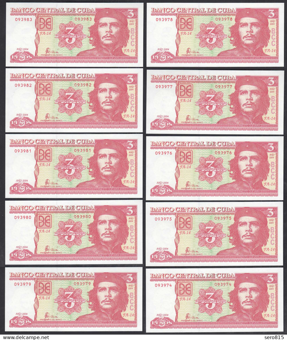 Kuba - Cuba 10 Stück á 3 Pesos 2004 Dealer Lot Pick 127a UNC (1)   (89189 - Other - America