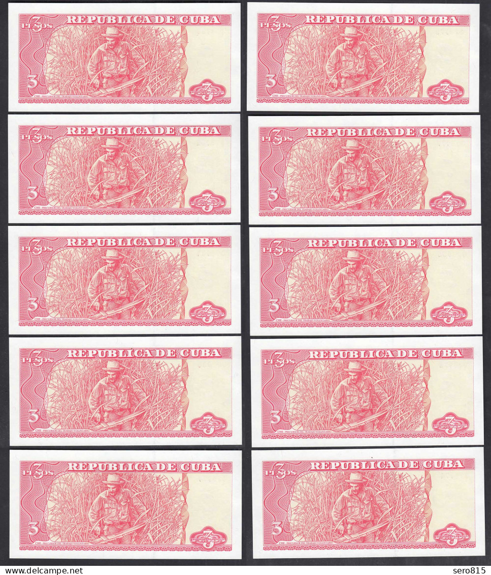 Kuba - Cuba 10 Stück á 3 Pesos 2004 Dealer Lot Pick 127a UNC (1)   (89189 - Other - America