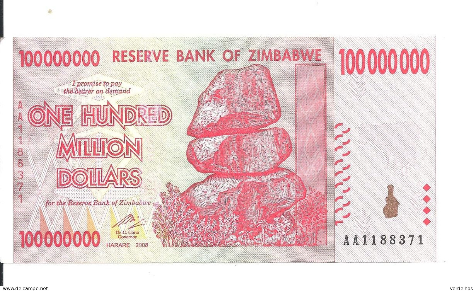 ZIMBABWE 100 MILLION  DOLLARS 2008 AUNC P 80 - Zimbabwe