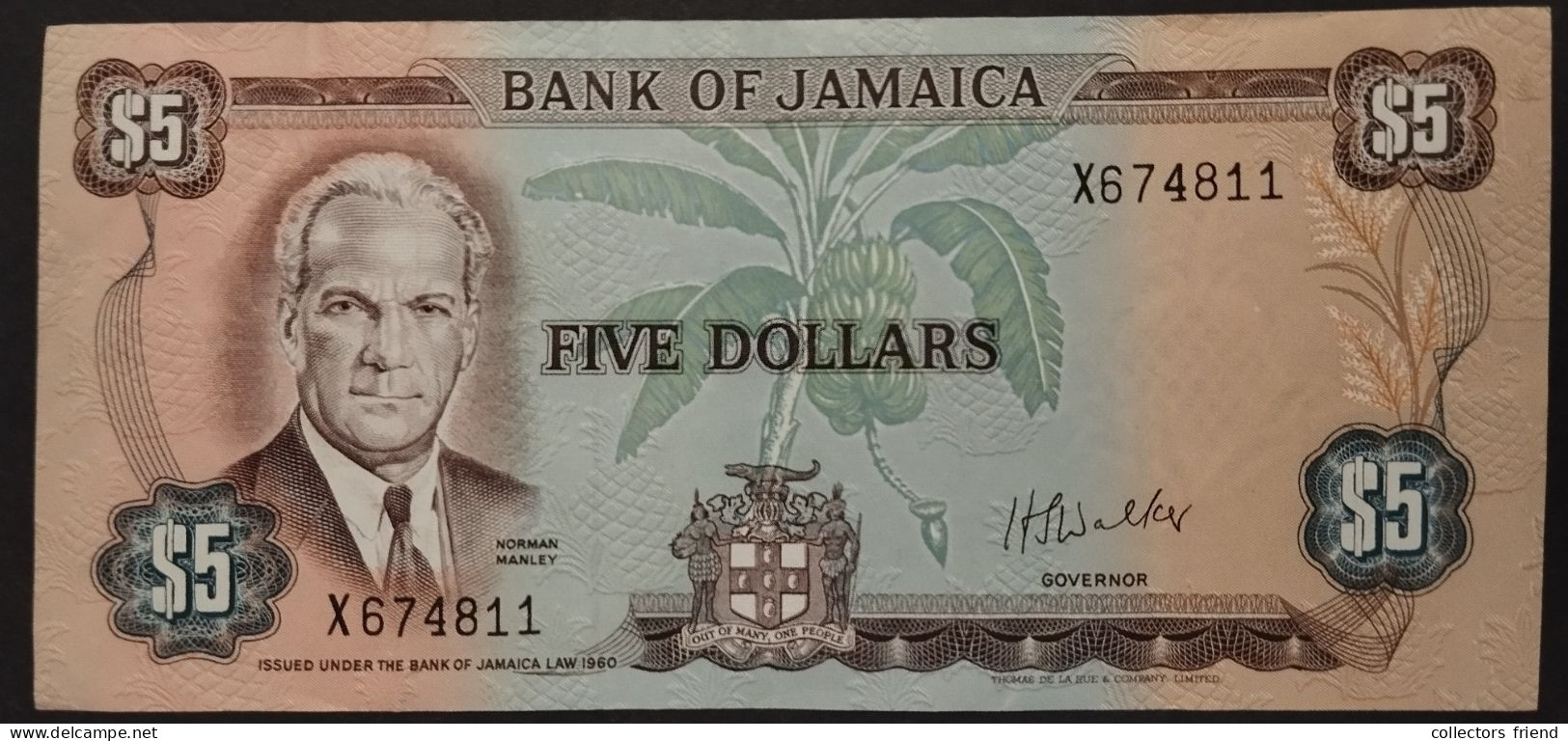 Jamaica P.061b 5 Dollars (1976) - XF++ - RARE - Jamaique