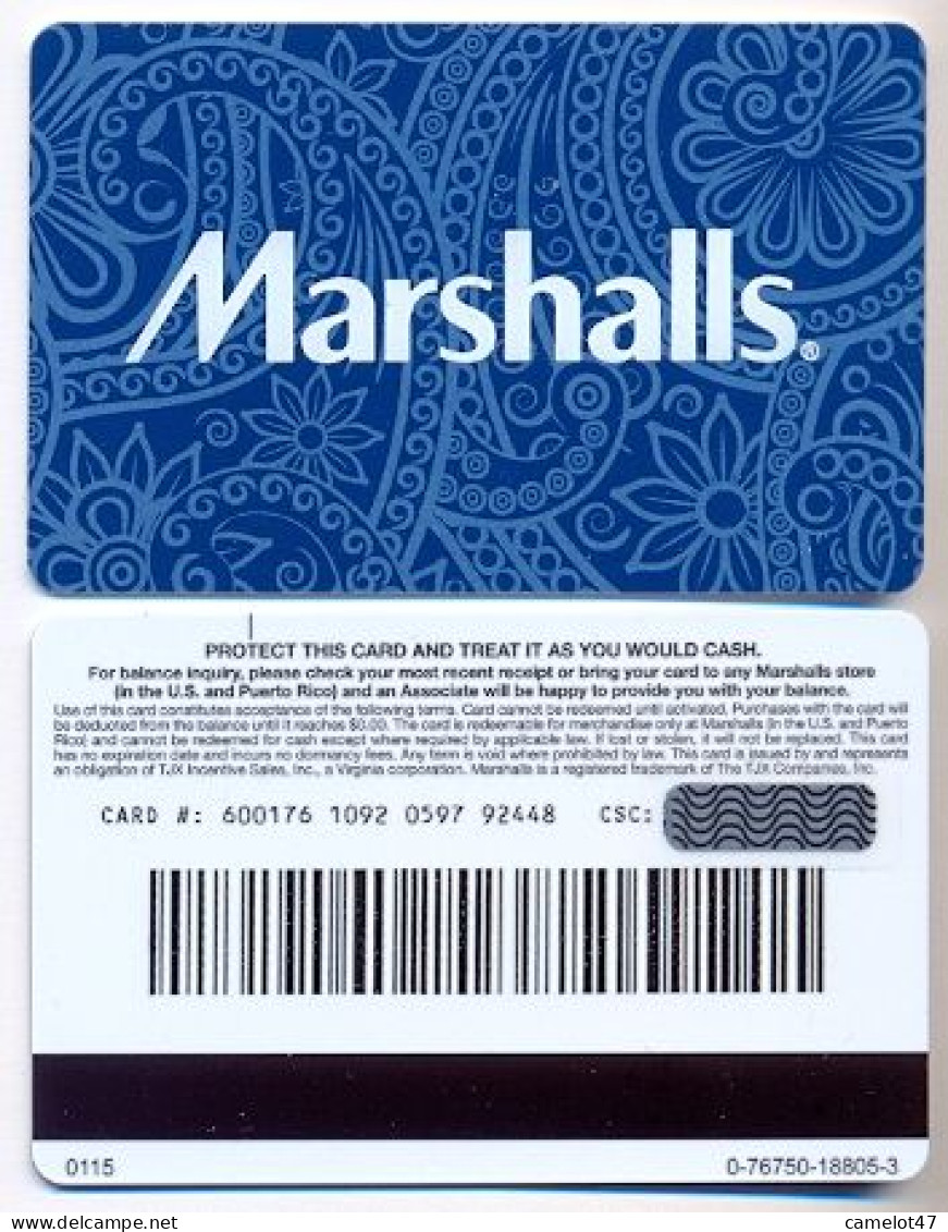 Marshalls  U.S.A., Carte Cadeau Pour Collection, Sans Valeur, # Marshalls-89b - Gift And Loyalty Cards
