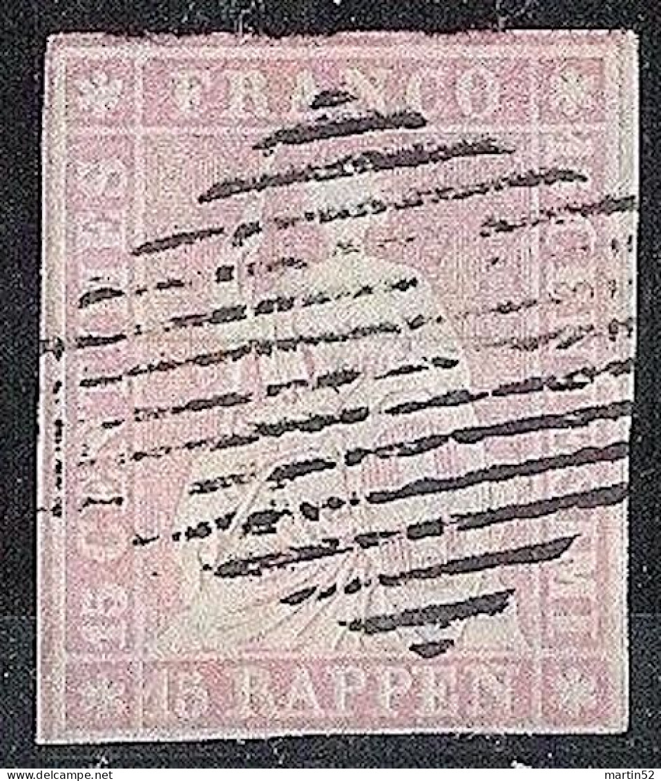 Schweiz Suisse 1855: I.Periode Faden Grün Fil Vert 15 RAPPEN Zu 24 Bc Mattrosa 15IIAym Yv 28 B Mit Raute (Zu CHF 140.00) - Used Stamps