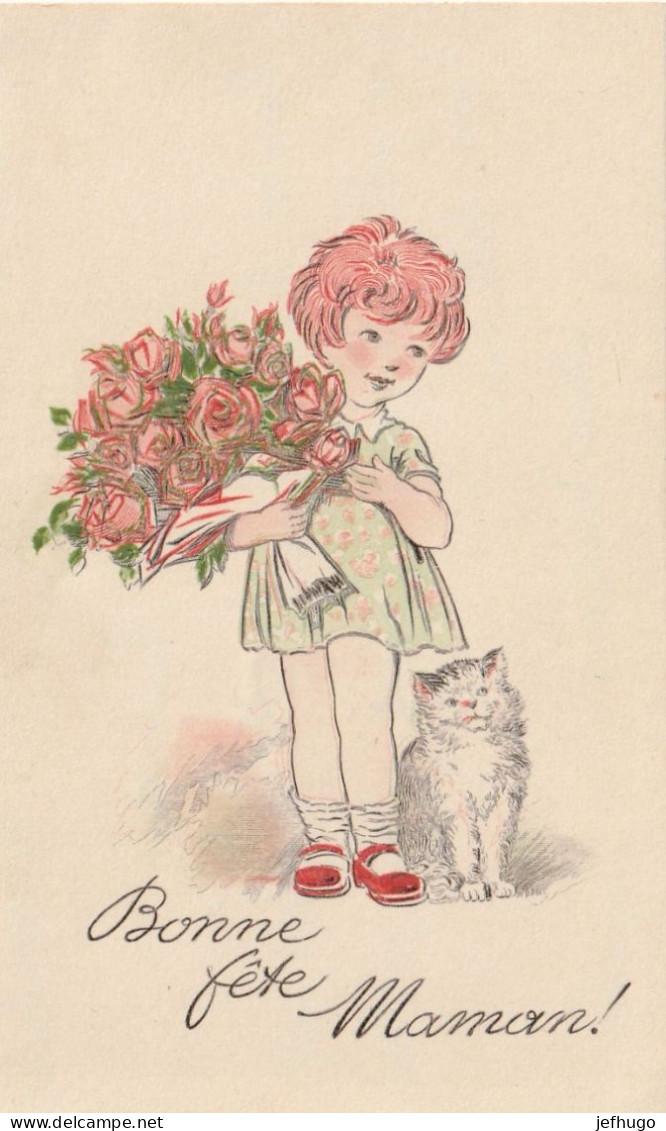 36 - MIGNONETTE BONNE FETE MAMAN . FILLETTE FLEURS PETIT CHAT . SCAN - Fête Des Mères