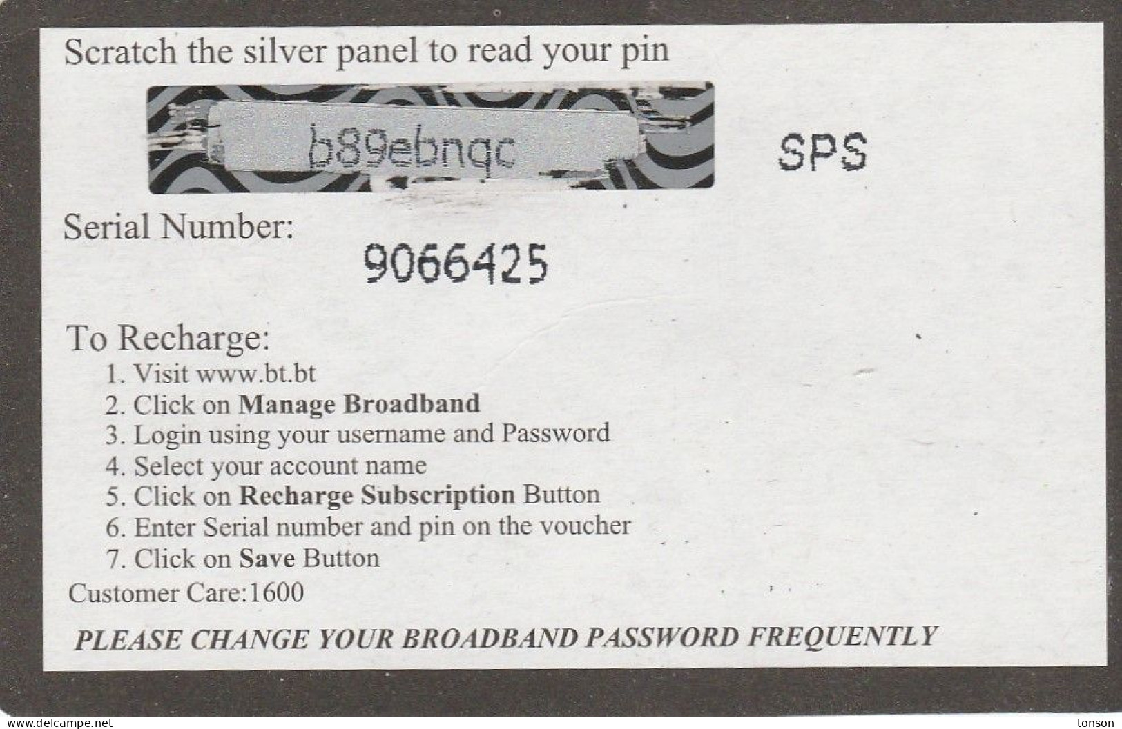 Bhutan, 4 GB, Broadband Voucher, 2 Scans. - Bután