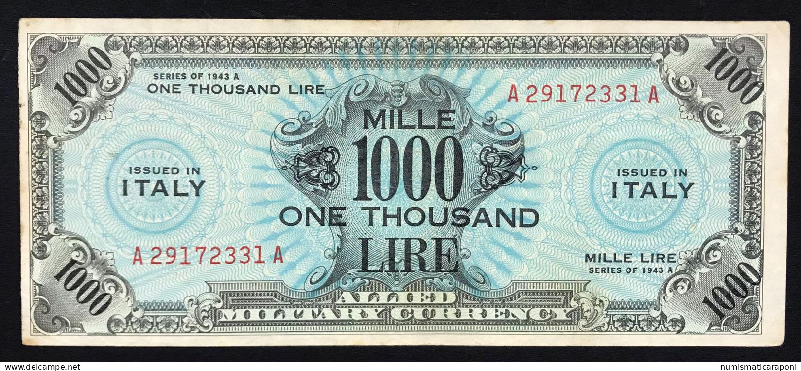 1000 AM LIRE SERIE BILINGUE A....A 1943 RARO Bb/spl Naturale LOTTO 4350 - Ocupación Aliados Segunda Guerra Mundial