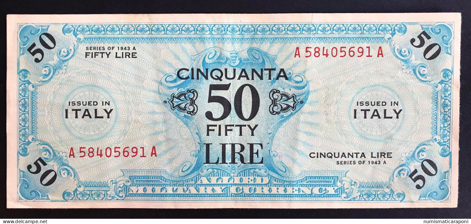 50 Am Lire 1943 Bilingue Serie A....A Q.spl Naturale Freschissimo  LOTTO 1976 - Ocupación Aliados Segunda Guerra Mundial