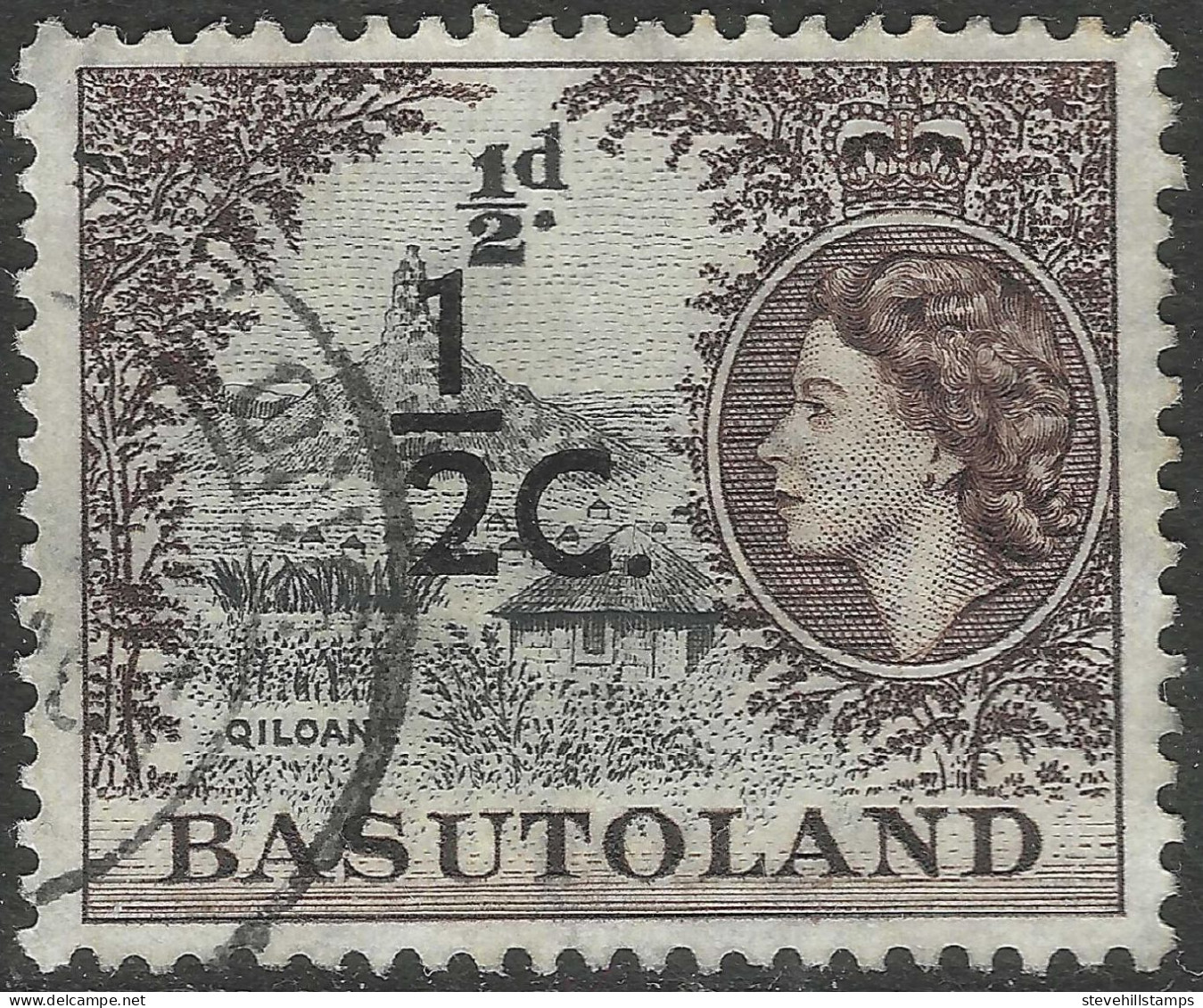 Basutoland. 1959 QEII New Currency Surcharge. ½c On ½d Used. SG58 - 1933-1964 Crown Colony