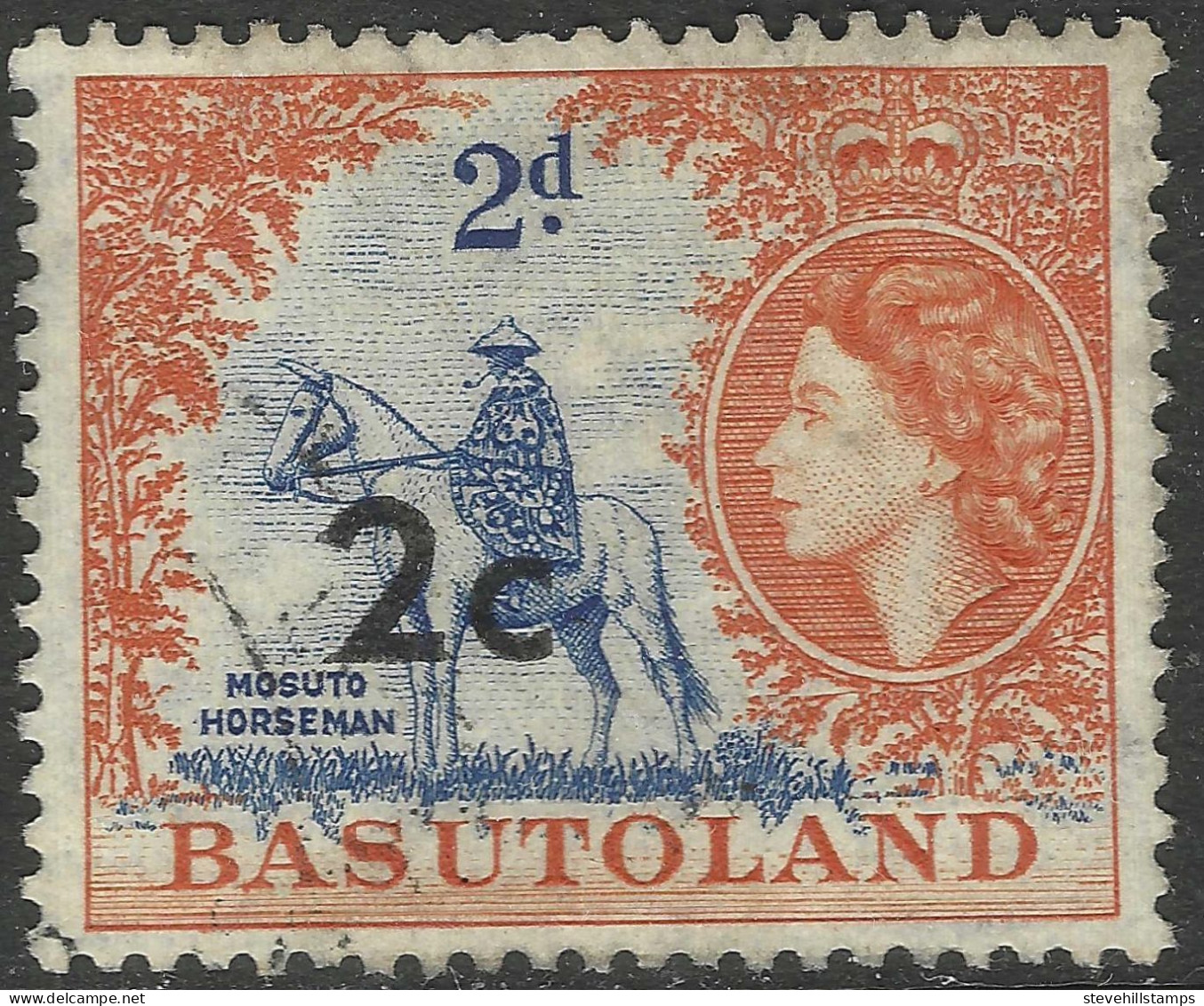 Basutoland. 1959 QEII New Currency Surcharge. 2c On 2d Used. SG60 - 1933-1964 Colonia Britannica