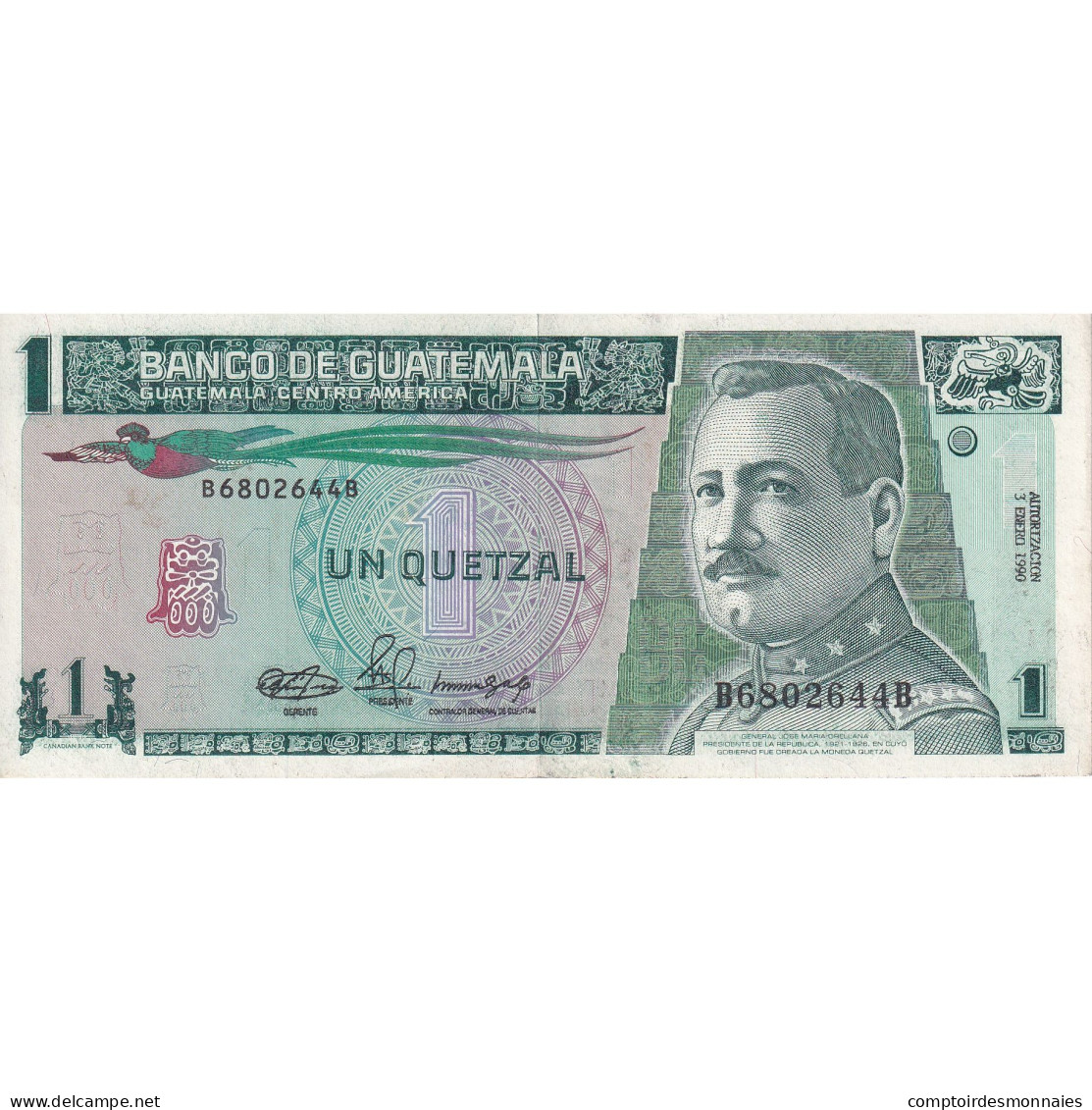 Billet, Guatemala, 1 Quetzal, 1990, 1990-01-03, SPL - Guatemala