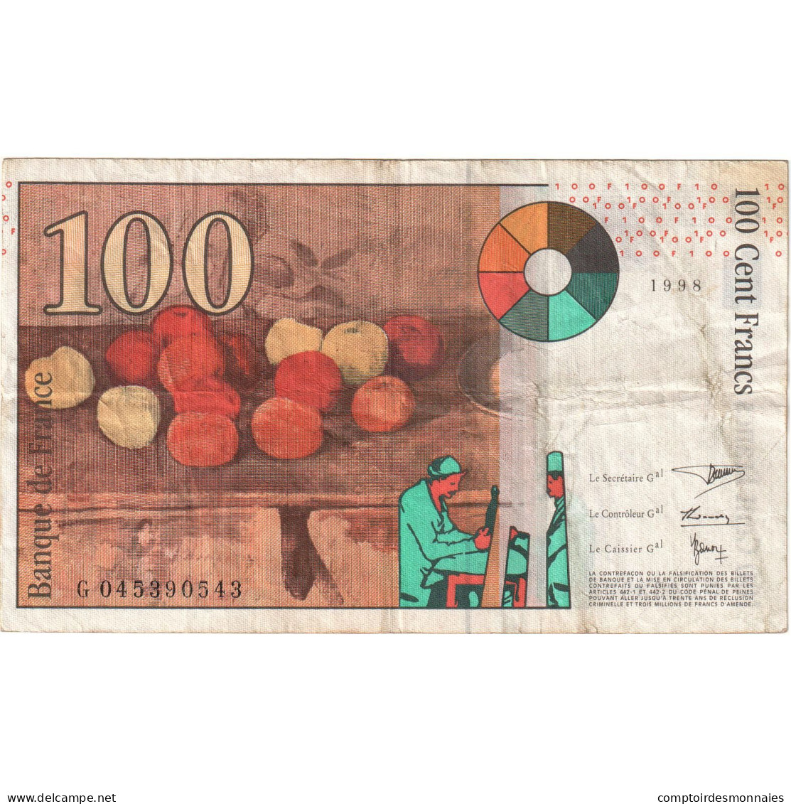 France, 100 Francs, Cézanne, 1998, G045390543, TTB, Fayette:74.2, KM:158a - 100 F 1997-1998 ''Cézanne''