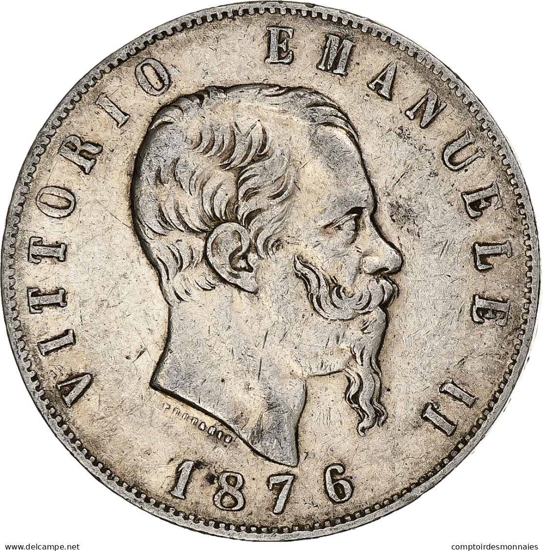 Italie, Vittorio Emanuele II, 5 Lire, 1876, Rome, Argent, TB+, KM:8.4 - 1861-1878 : Victor Emmanuel II.