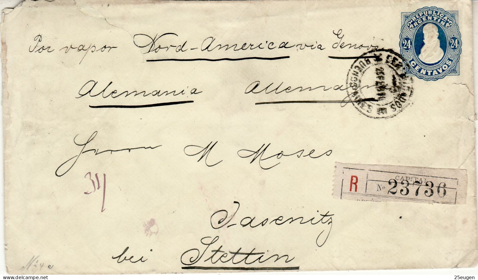 ARGENTINA 1890 R - LETTER SENT FROM BUENOS AIRES TO STETTIN / SZCZECIN / - Briefe U. Dokumente