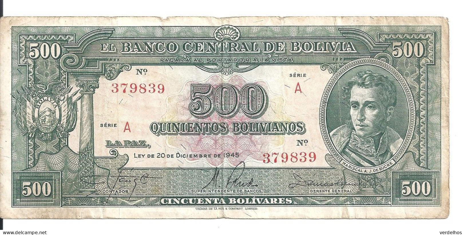 BOLIVIE 500 BOLIVIANOS  L.1945 VF P 143 - Bolivia