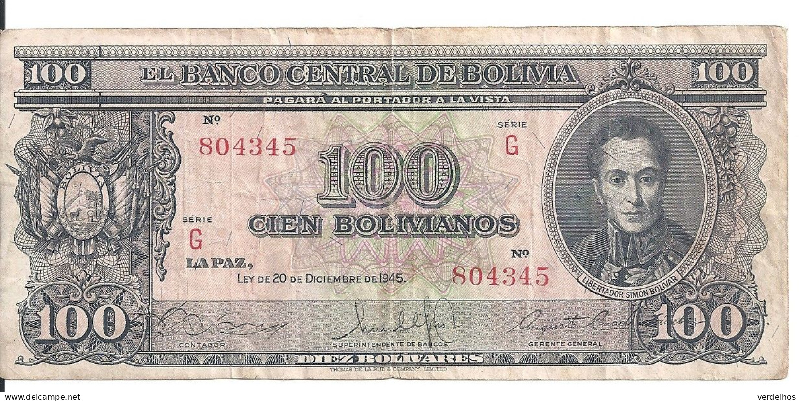 BOLIVIE 100 BOLIVIANOS  L.1945 VF P 142 - Bolivia