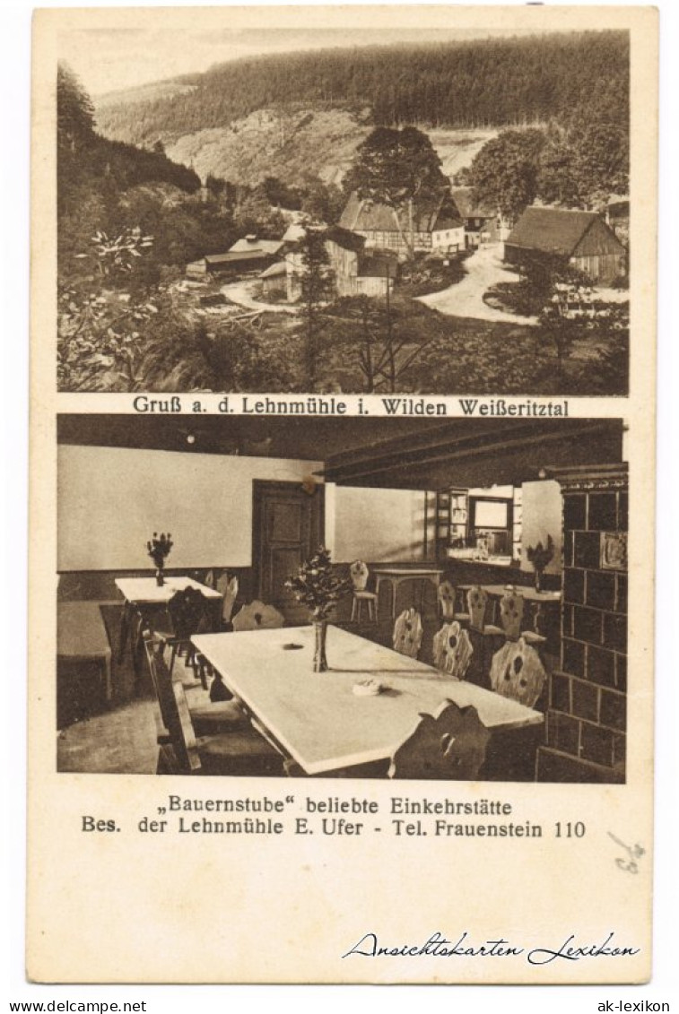 Ansichtskarte Frauenstein (Erzgebirge) 2 Bild: Lehnmühle - Bauernstube 1920  - Frauenstein (Erzgeb.)