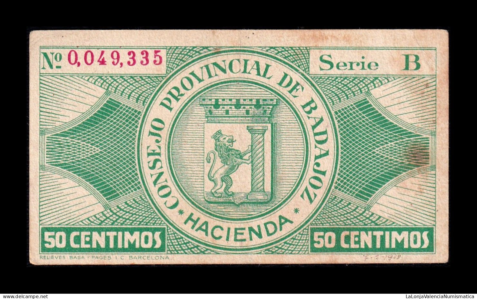 España Spain Billete Local Badajoz 50 Céntimos 1937 Mbc Vf - Sonstige & Ohne Zuordnung