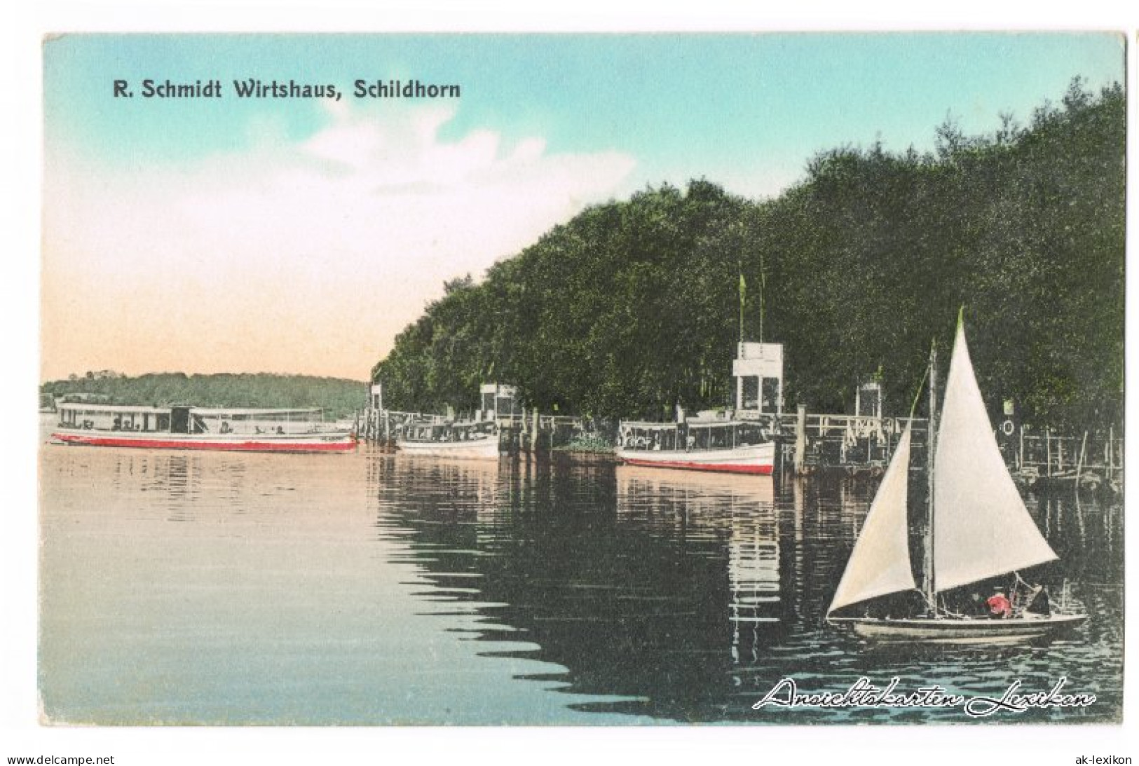 Grunewald-Berlin Wirtshaus R. Schmidt, See Anlegestelle, Fähre Segelboot 1914 - Grunewald